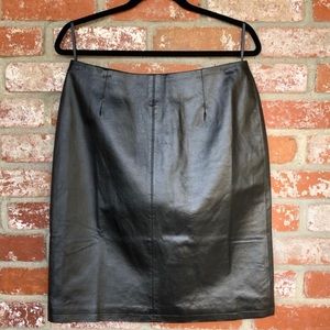 Genuine Leather Black Midi Skirt